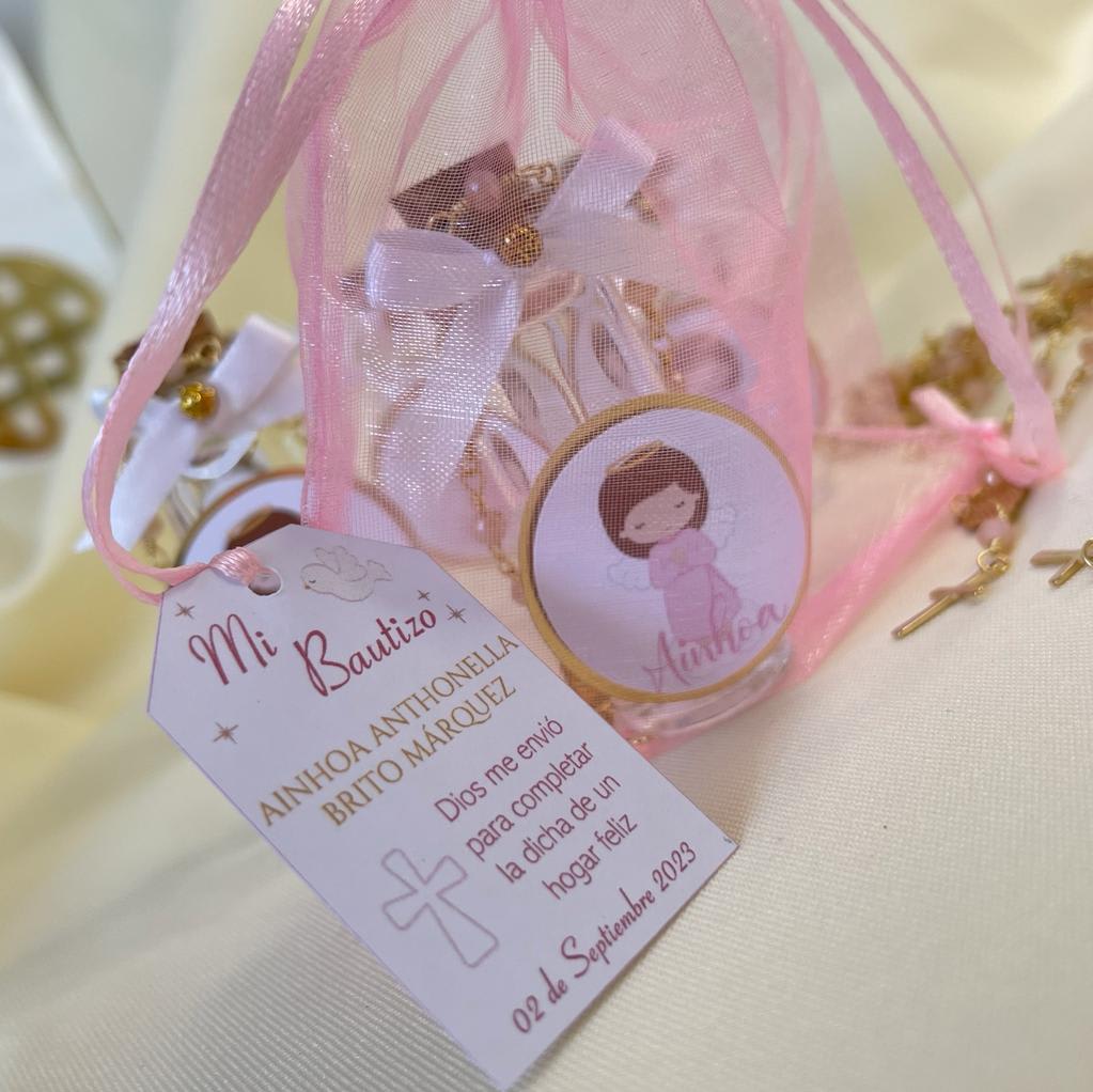 Souvenir Decenarios en alambrismo y botella para recuerdo bautizo comunión / 6 unidades6