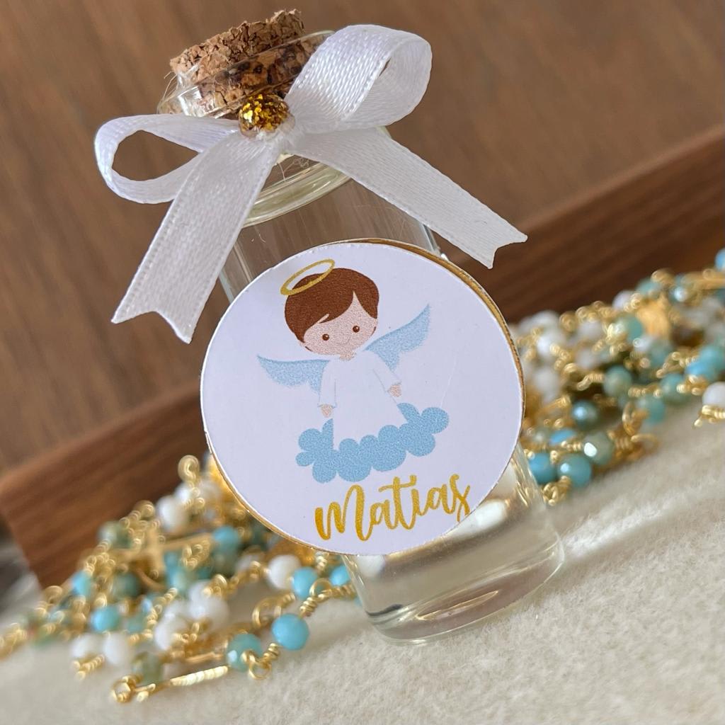 Souvenir Decenarios en alambrismo y botella para recuerdo bautizo comunión / 6 unidades5