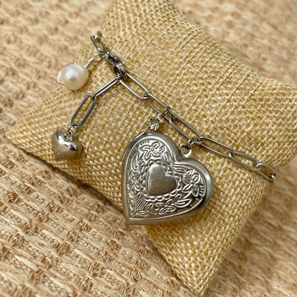 Pulsera con relicario corazón dos fotos personalizado / unidad5
