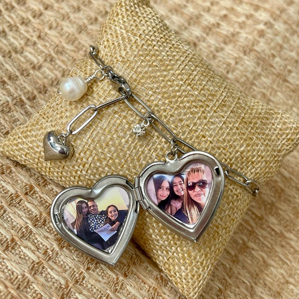 Pulsera con relicario corazón dos fotos personalizado / unidad2