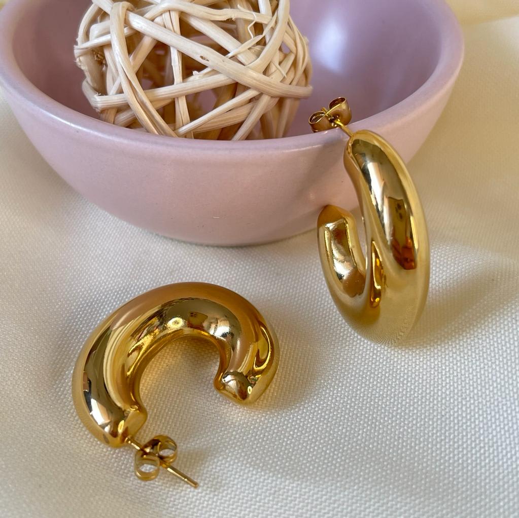 Aros argollas chunky tipo c acero / par4