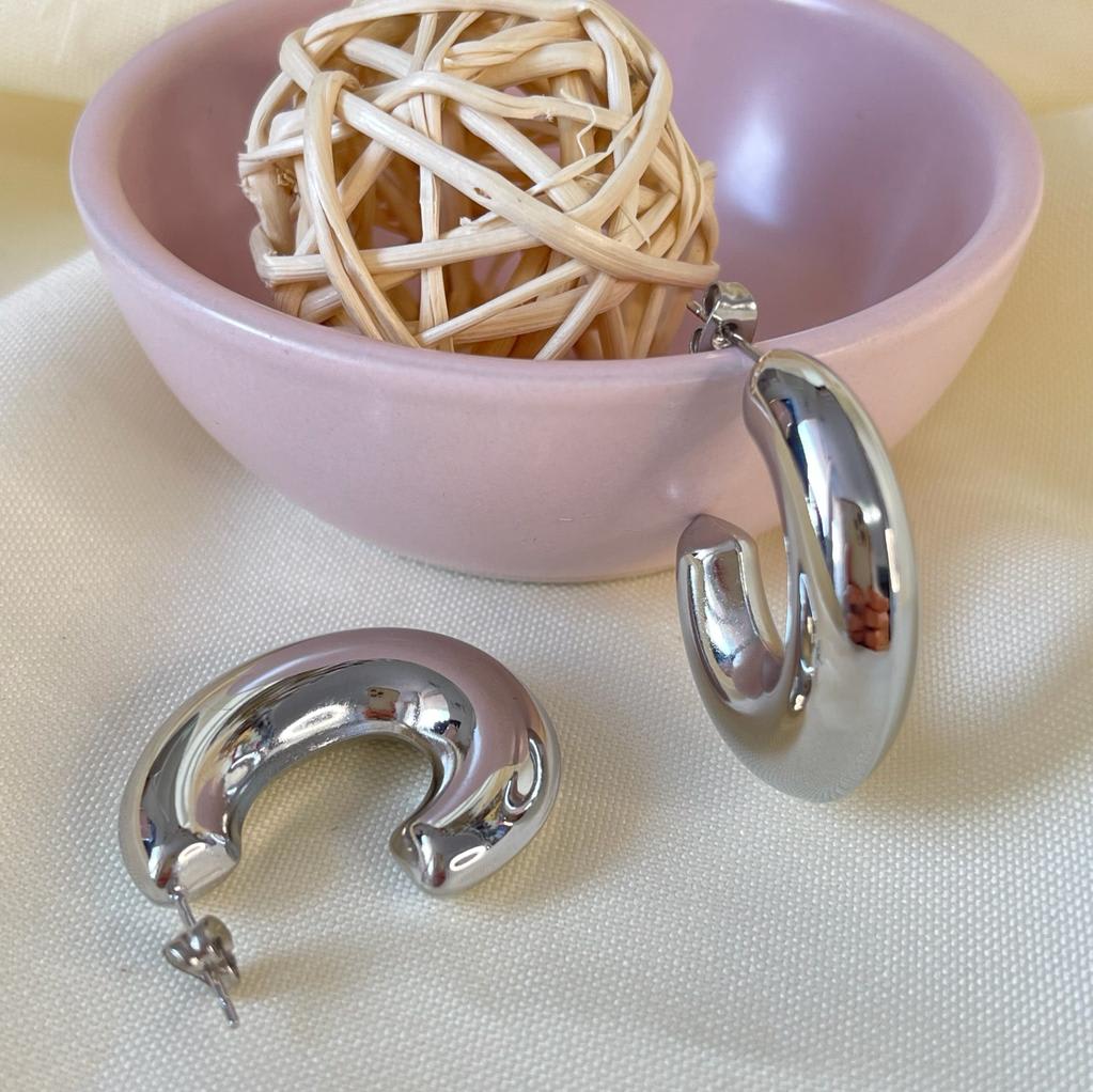 Aros argollas chunky tipo c acero / par3