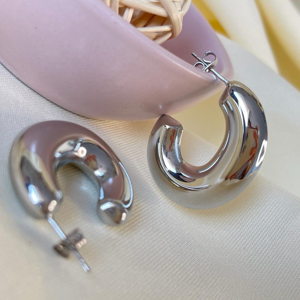 Aros argollas chunky tipo c acero / par1