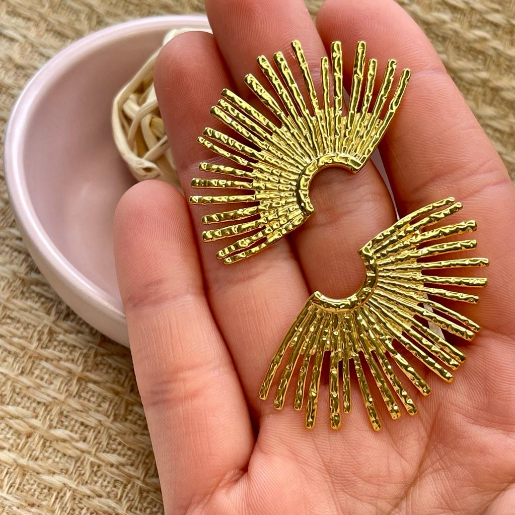 Aros aretes abanico acero / par3