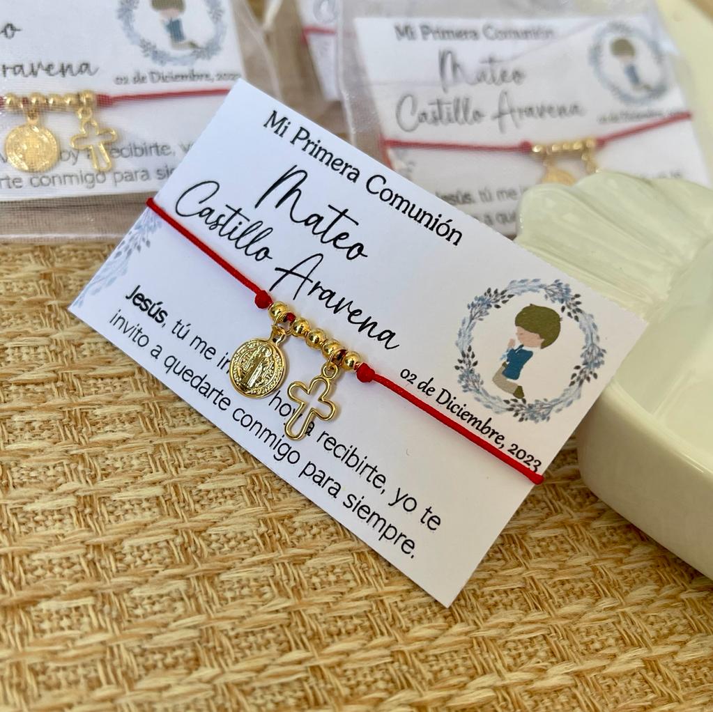 Souvenir pulseras hilito rojo recuerdos de bautizo comunión confirmación / docena1