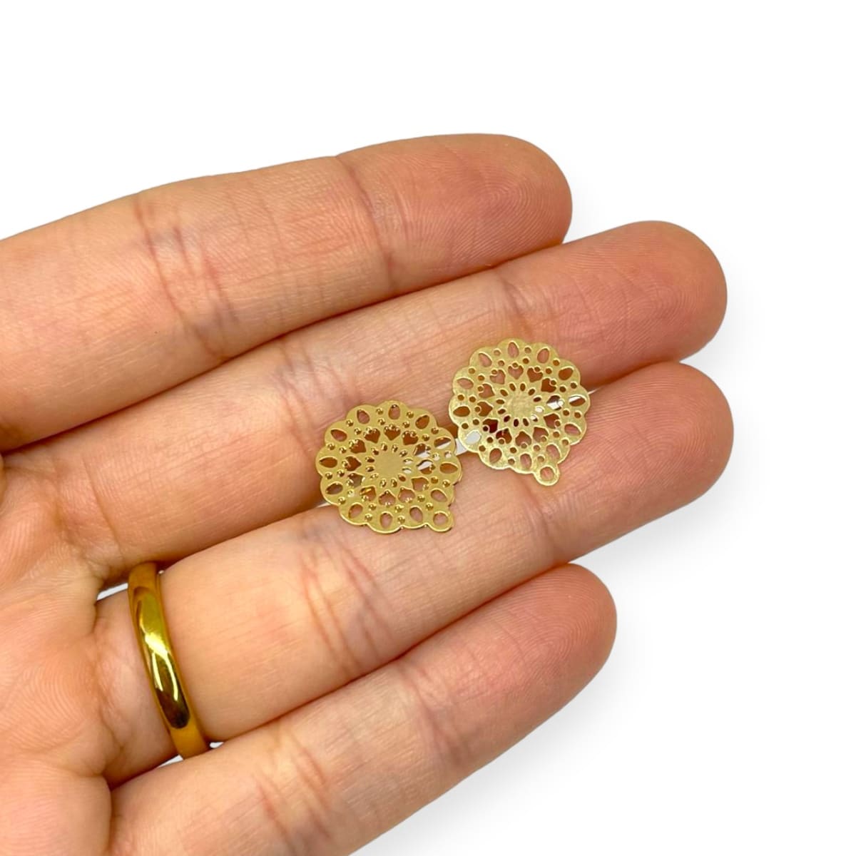 Base de aros topito mandala baño de oro / par2