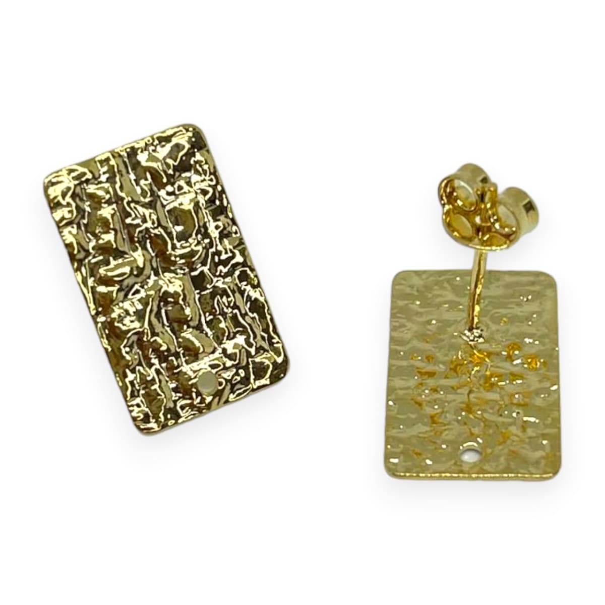 Base de aros topito rectángulo texturizado baño de oro / par1