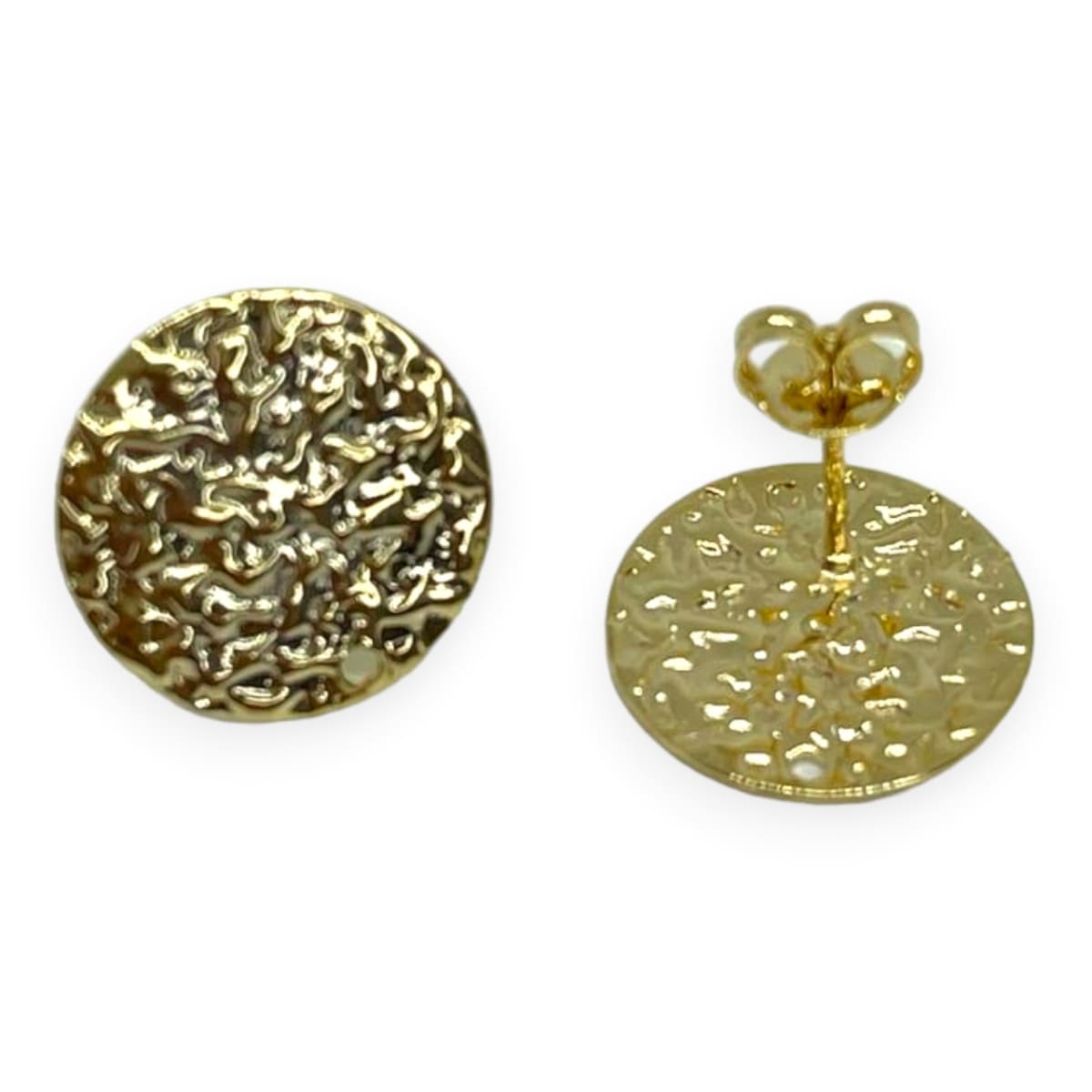 Base de aros topito redondo texturizado grande baño de oro / par1