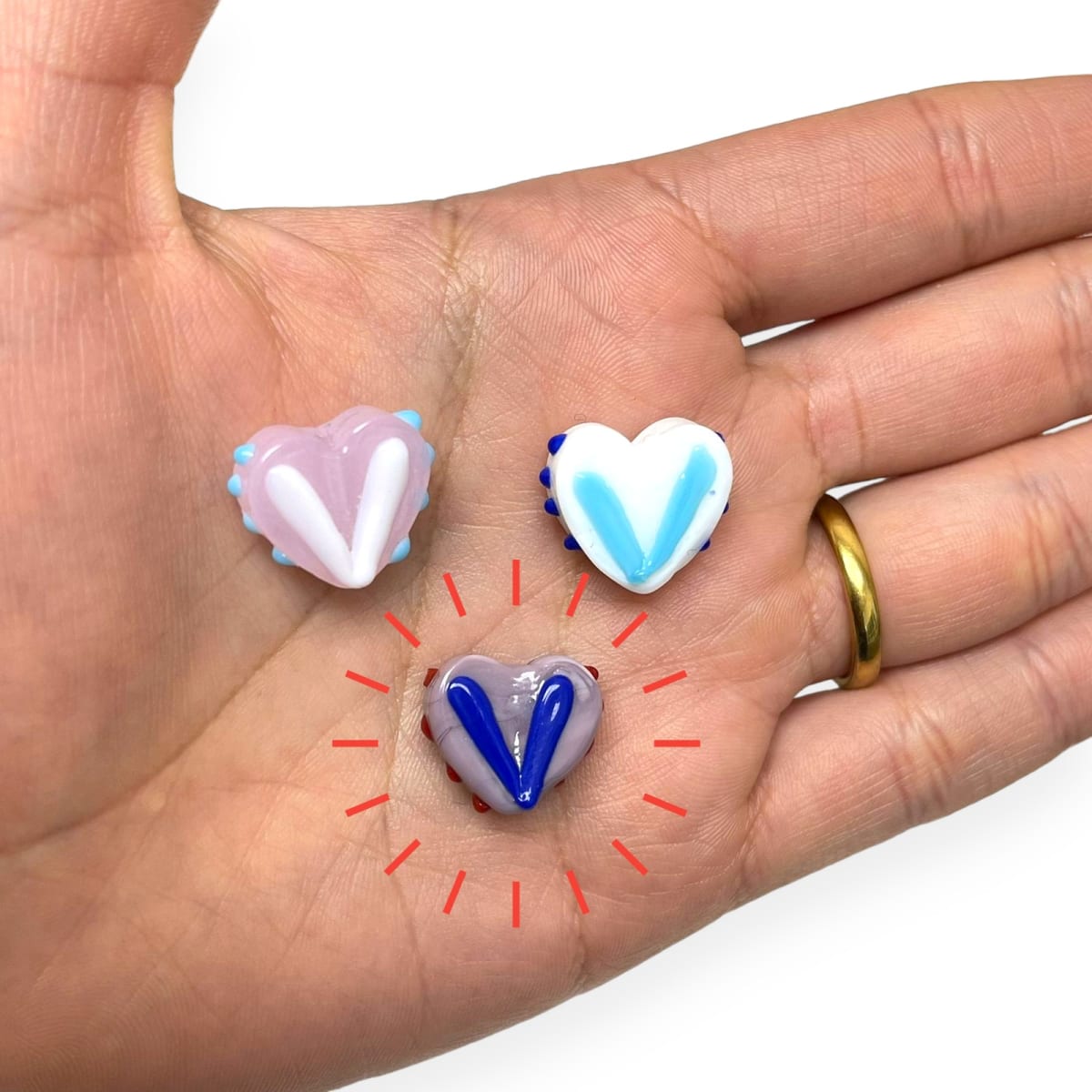 Pasador corazón murano colorido / unidad12