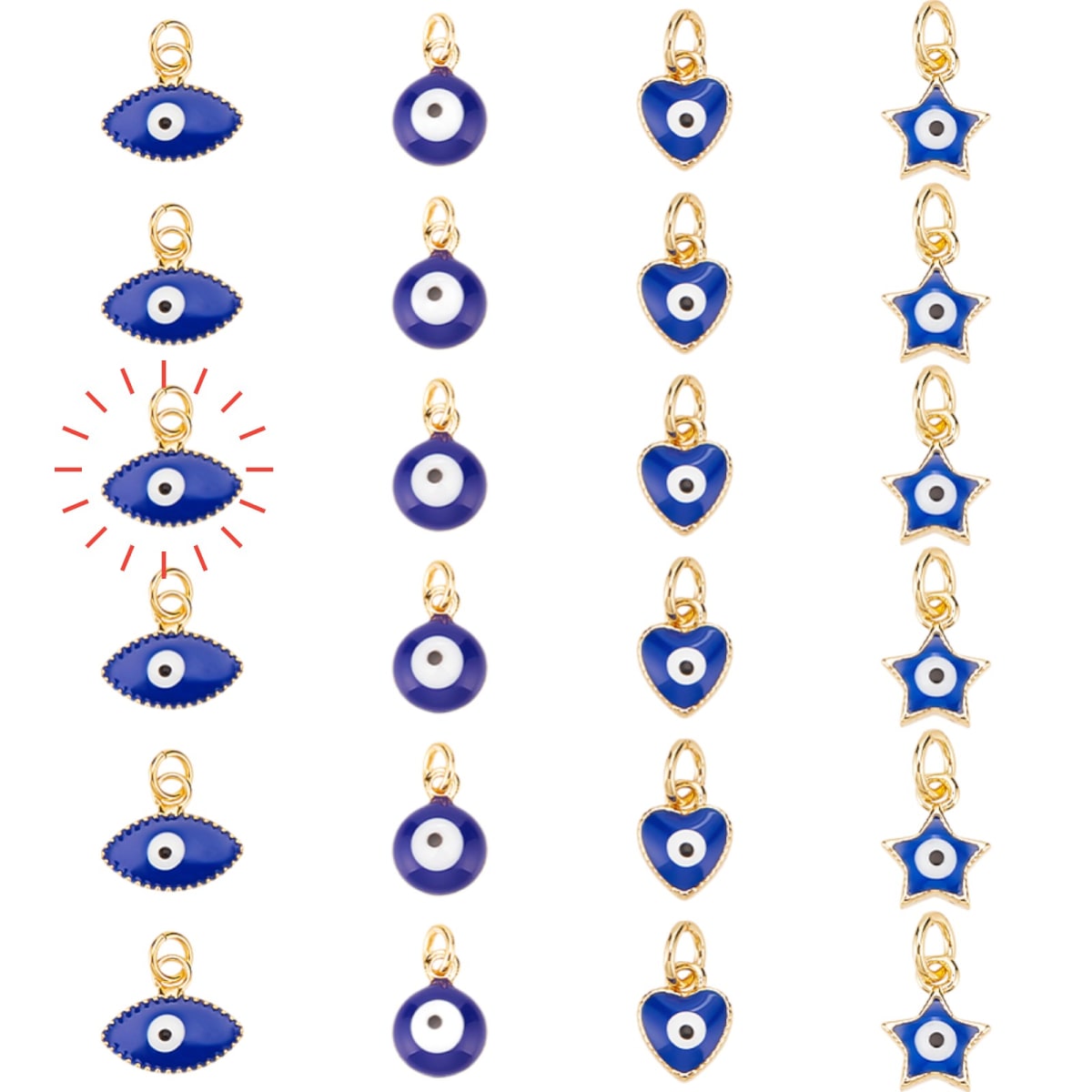 Dije colgante ojo turco esmaltado redondo corazón alargado estrella azul / unidad7