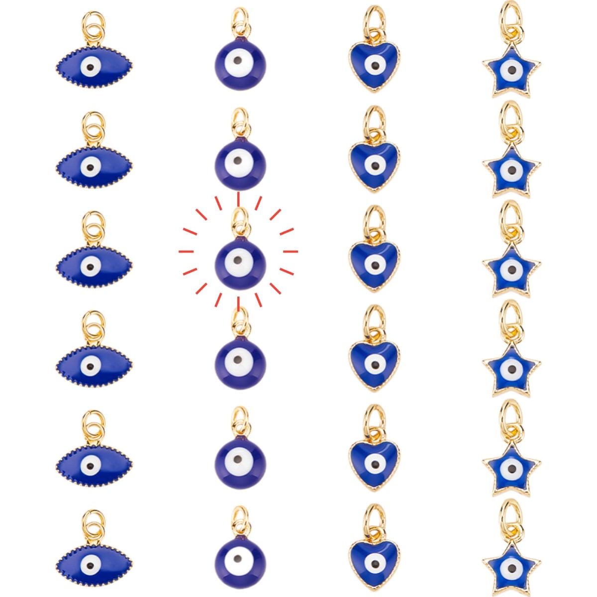 Dije colgante ojo turco esmaltado redondo corazón alargado estrella azul / unidad6