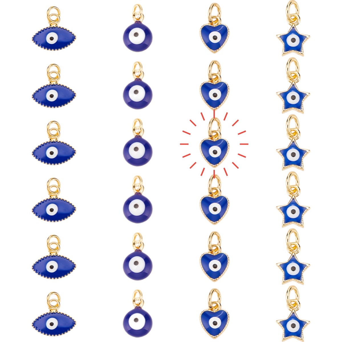 Dije colgante ojo turco esmaltado redondo corazón alargado estrella azul / unidad5