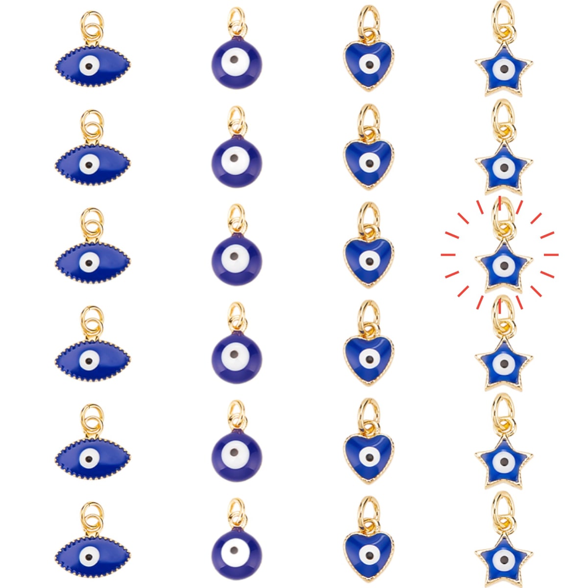 Dije colgante ojo turco esmaltado redondo corazón alargado estrella azul / unidad4