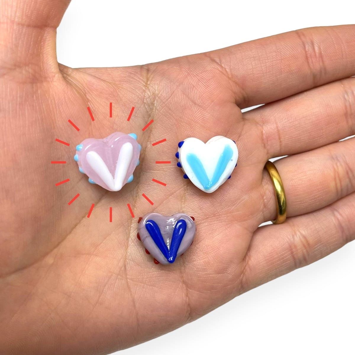 Pasador corazón murano colorido / unidad14