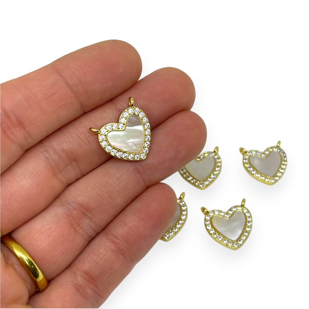 Dije conector corazón nácar baño de oro / unidad2