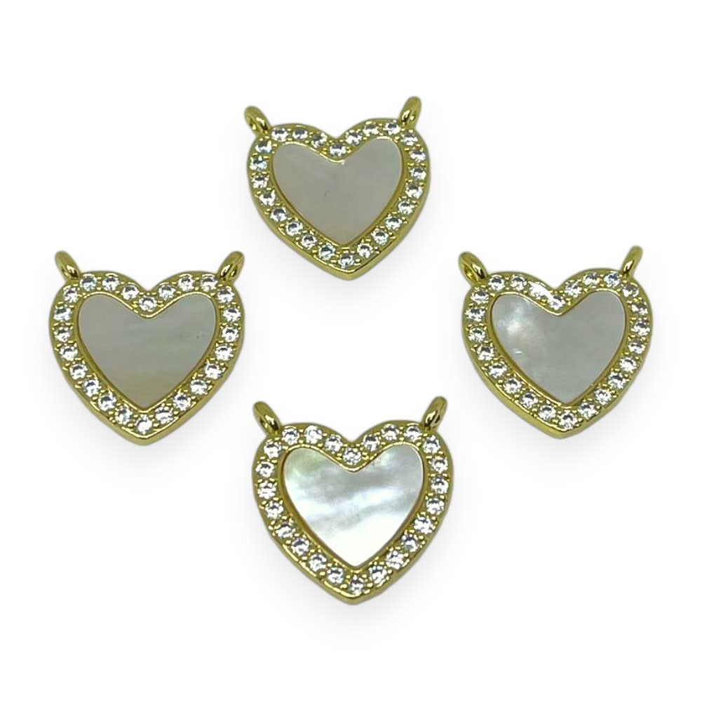 Dije conector corazón nácar baño de oro / unidad1