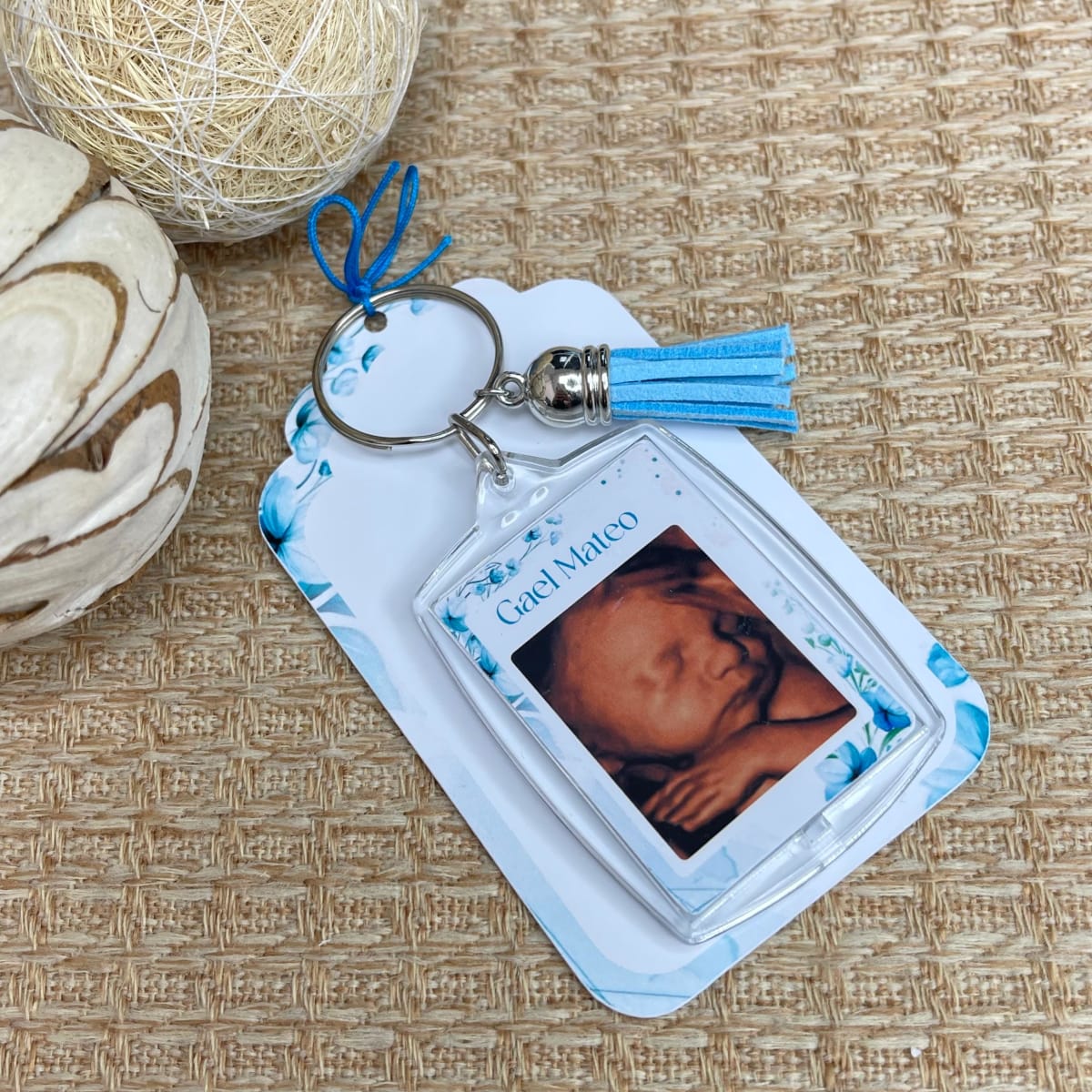 Souvenir llavero con foto baby shower bebé niño niña / docena2