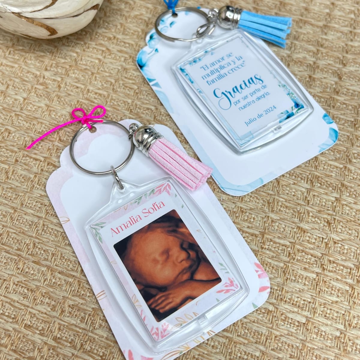 Souvenir llavero con foto baby shower bebé niño niña / docena1