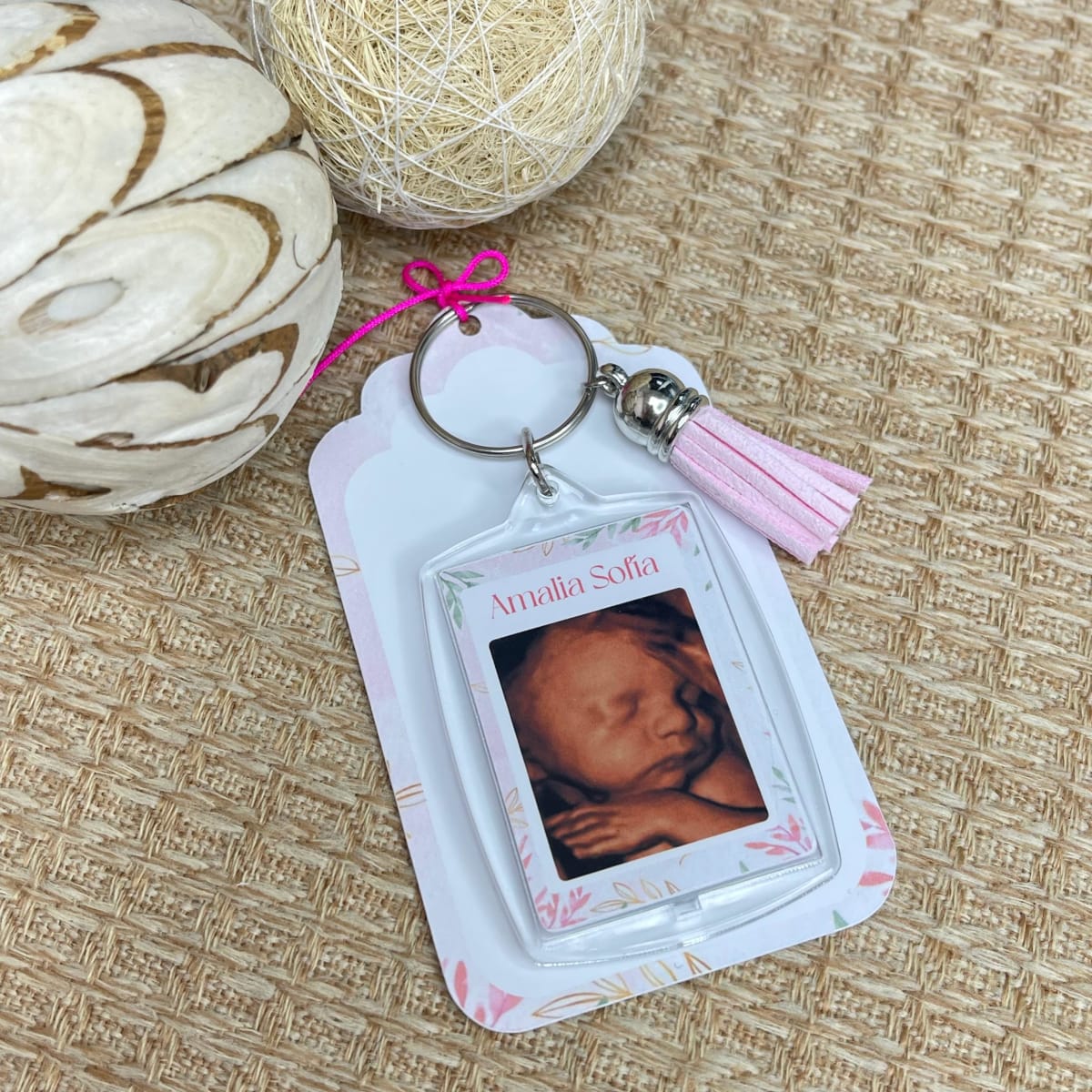 Souvenir llavero con foto baby shower bebé niño niña / docena4