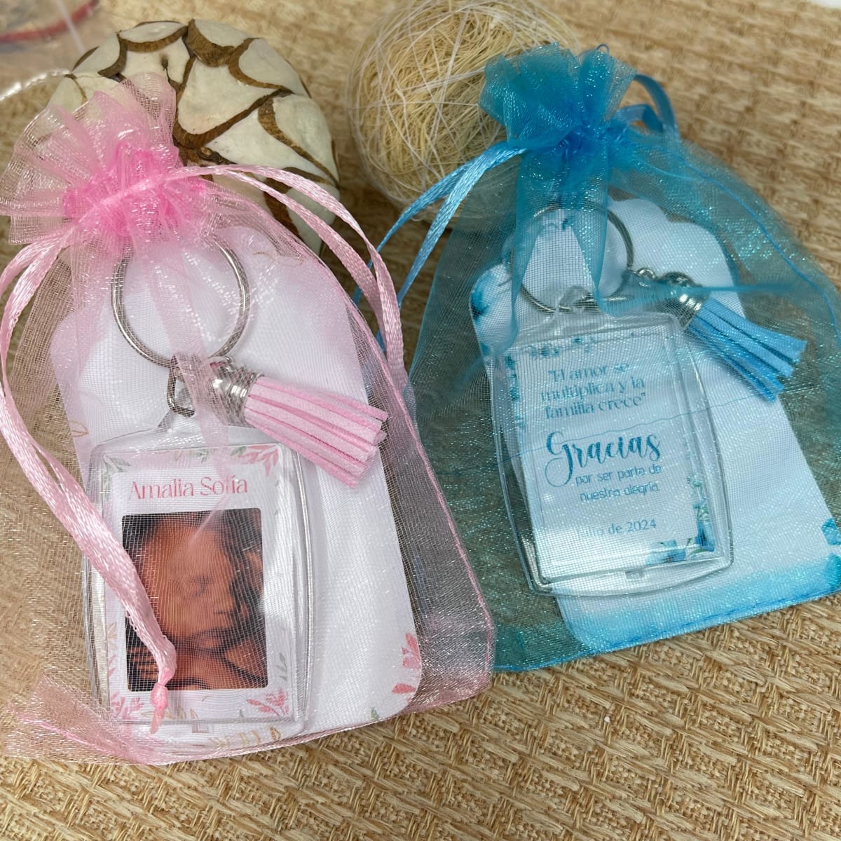 Souvenir llavero con foto baby shower bebé niño niña / docena6