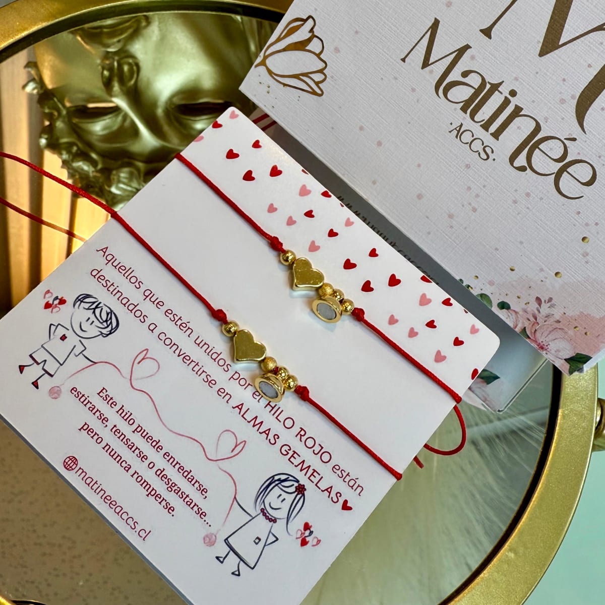 Pulsera hilito rojo parejas corazón San Valentin con imán / set2