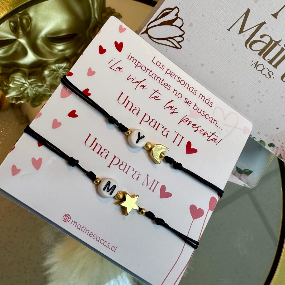 Pulsera hilito parejas inicial San Valentín luna estrella / set1