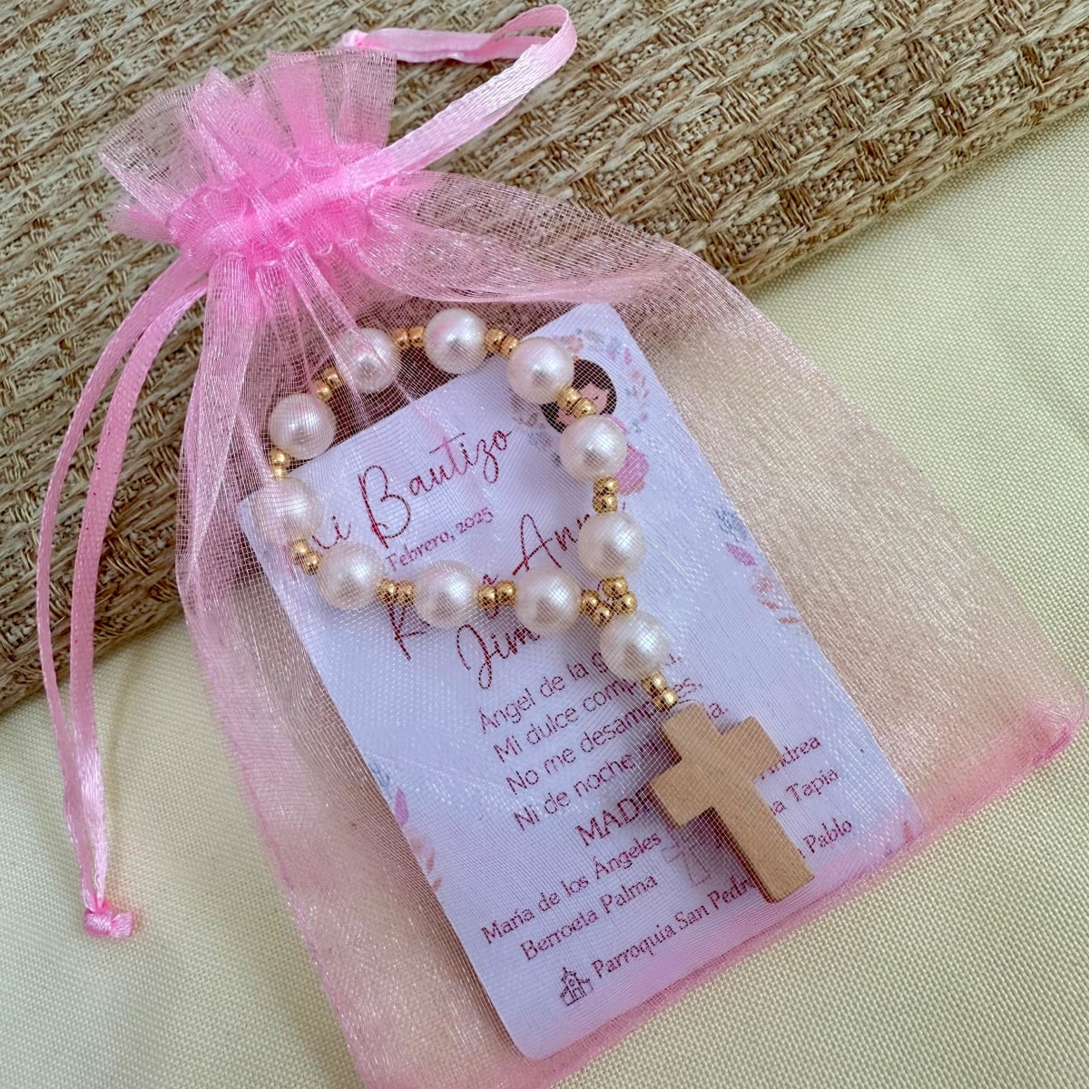 Souvenir decenarios de perlas para recuerdos de bautizo comunión / docena8