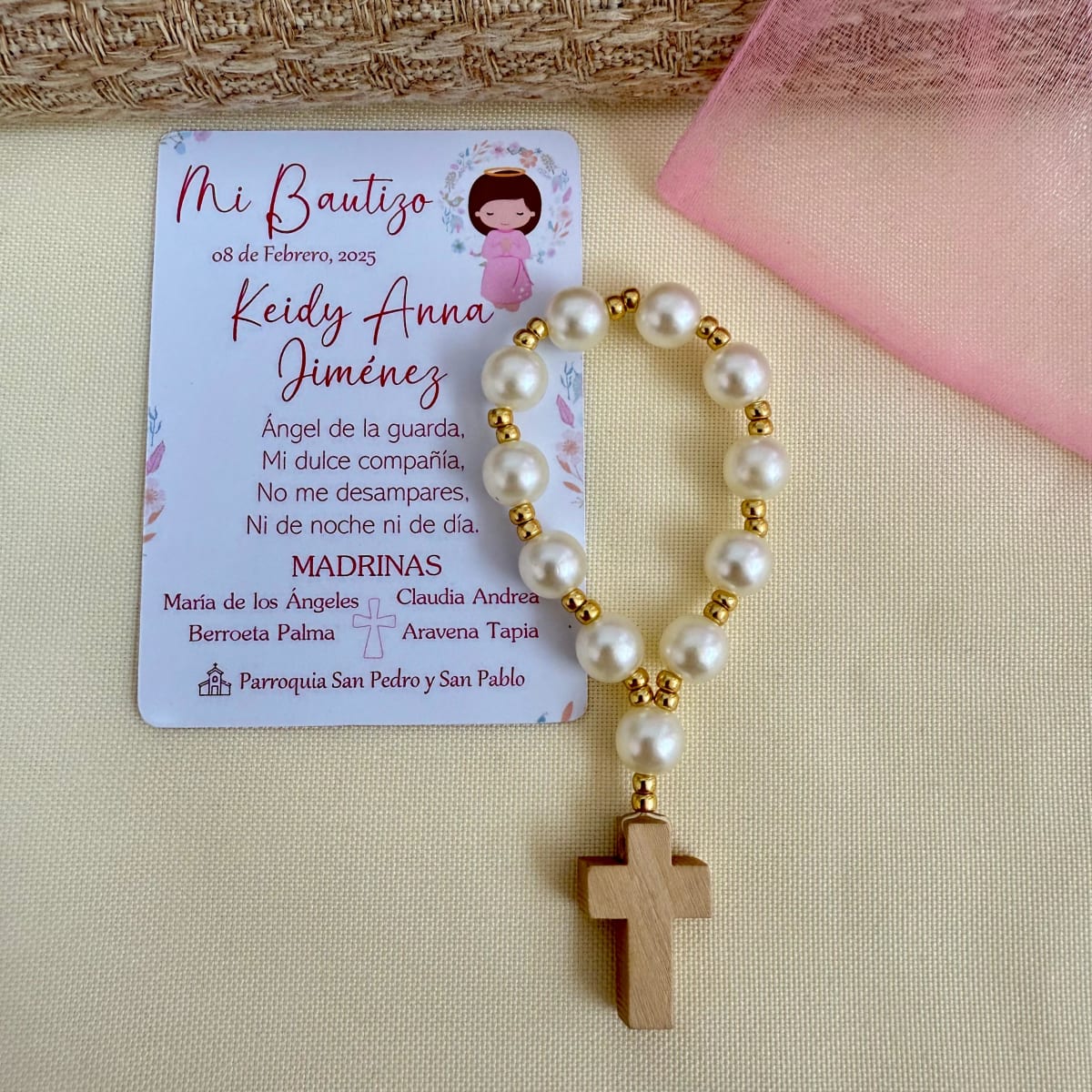 Souvenir decenarios de perlas para recuerdos de bautizo comunión / docena7