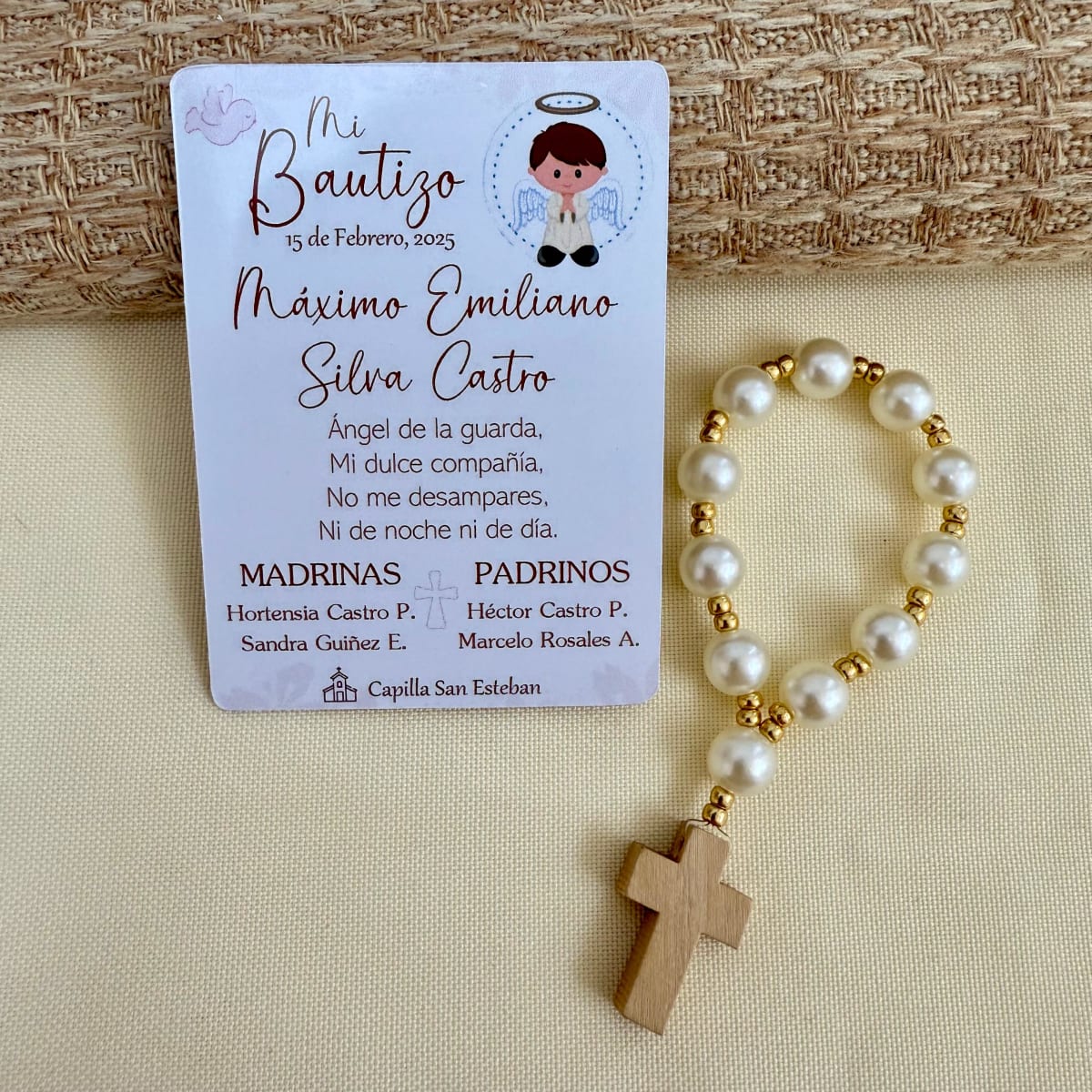 Souvenir decenarios de perlas para recuerdos de bautizo comunión / docena10