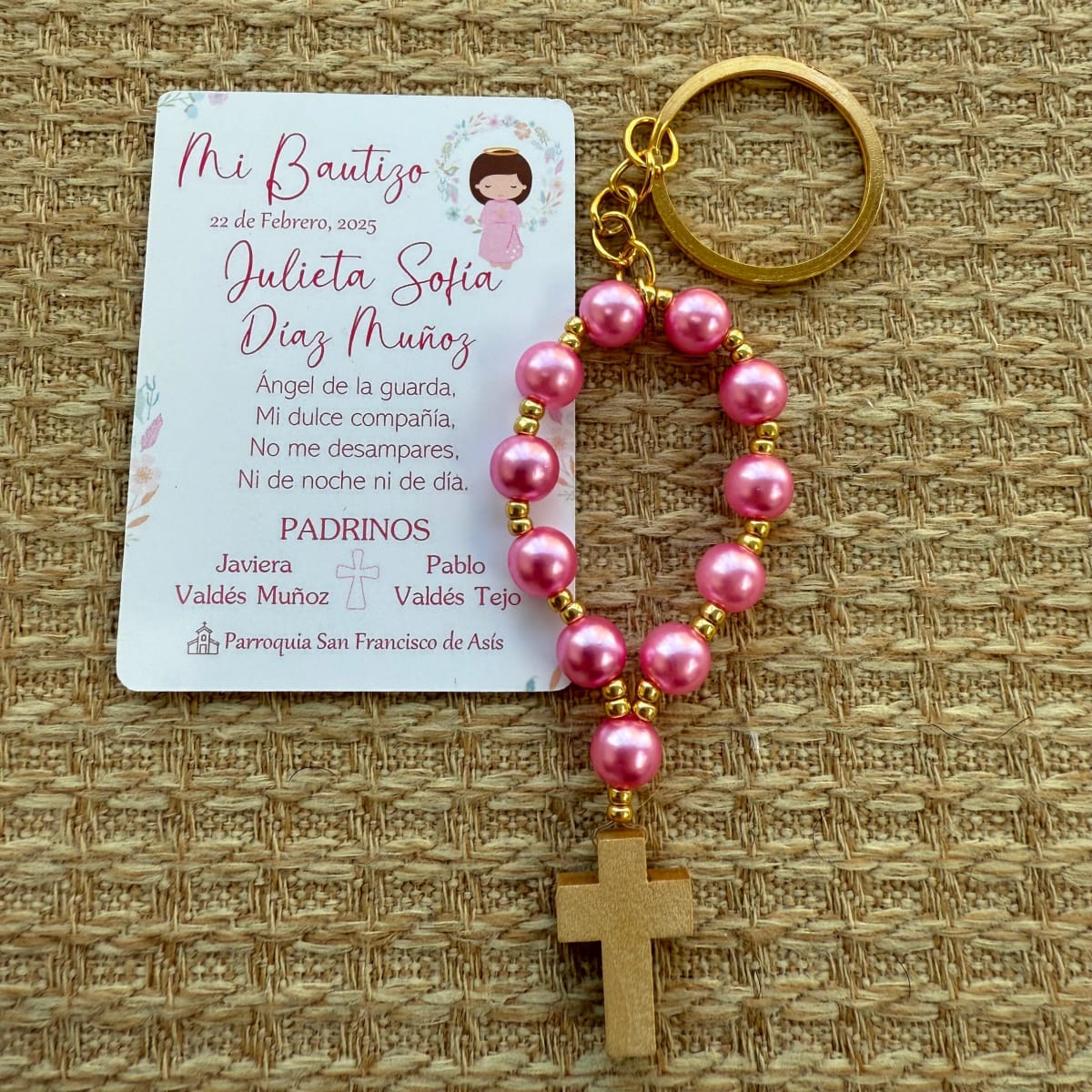 Souvenir decenario llavero de perlas para recuerdos de bautizo comunión / docena8