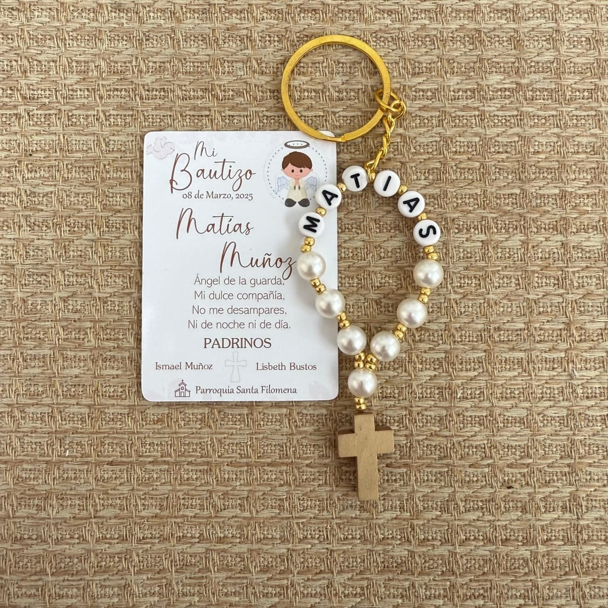 Souvenir decenario llavero personalizado de perlas para recuerdos de bautizo comunión / docena4