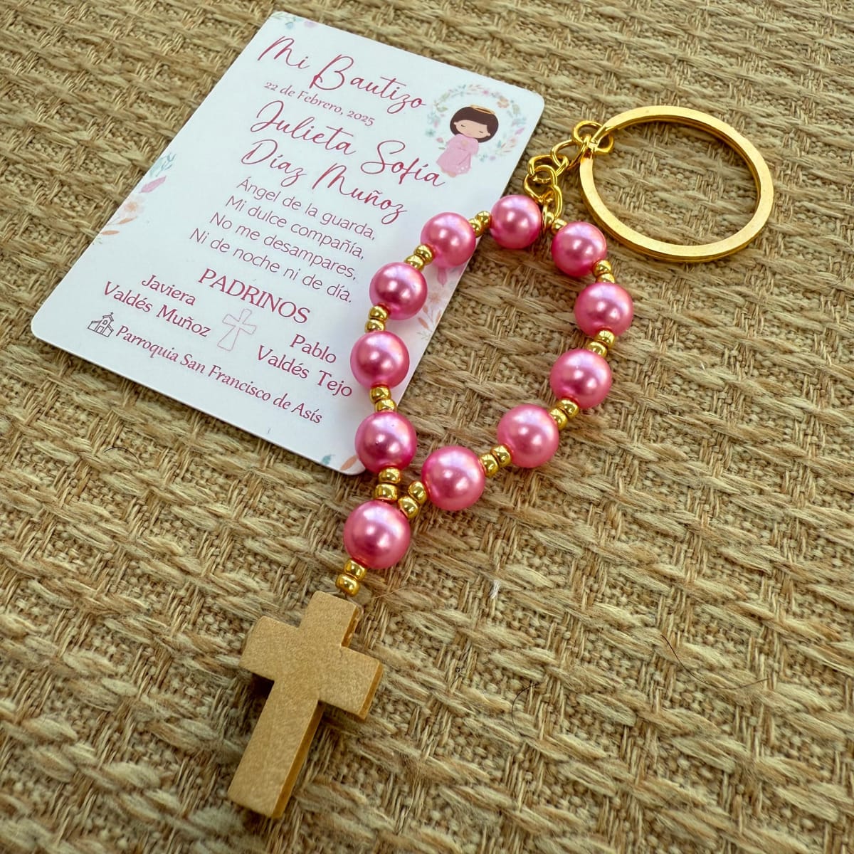 Souvenir decenario llavero de perlas para recuerdos de bautizo comunión / docena2