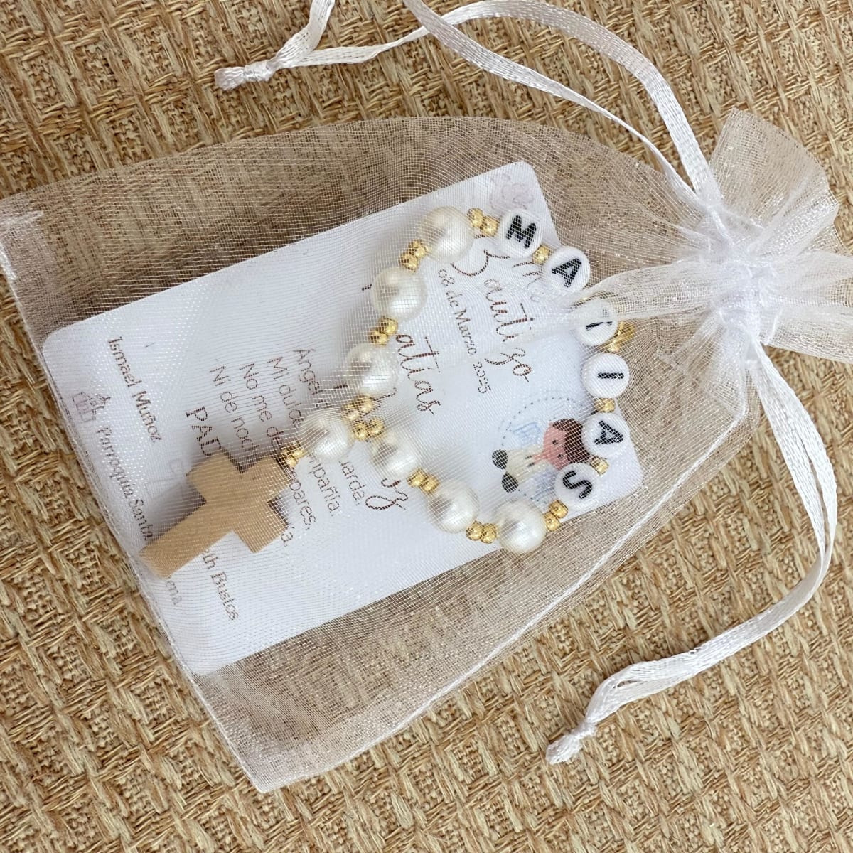 Souvenir decenario llavero personalizado de perlas para recuerdos de bautizo comunión / docena2