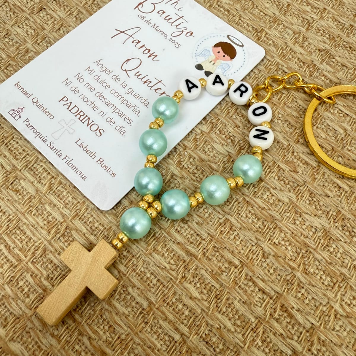 Souvenir decenario llavero personalizado de perlas para recuerdos de bautizo comunión / docena3