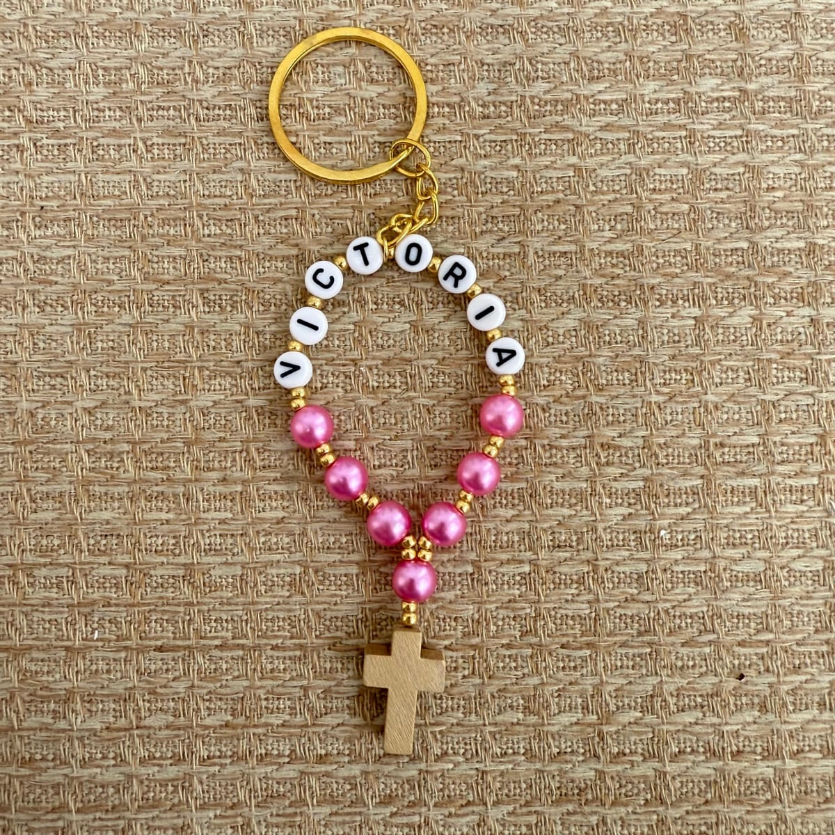 Souvenir decenario llavero personalizado de perlas para recuerdos de bautizo comunión / docena5