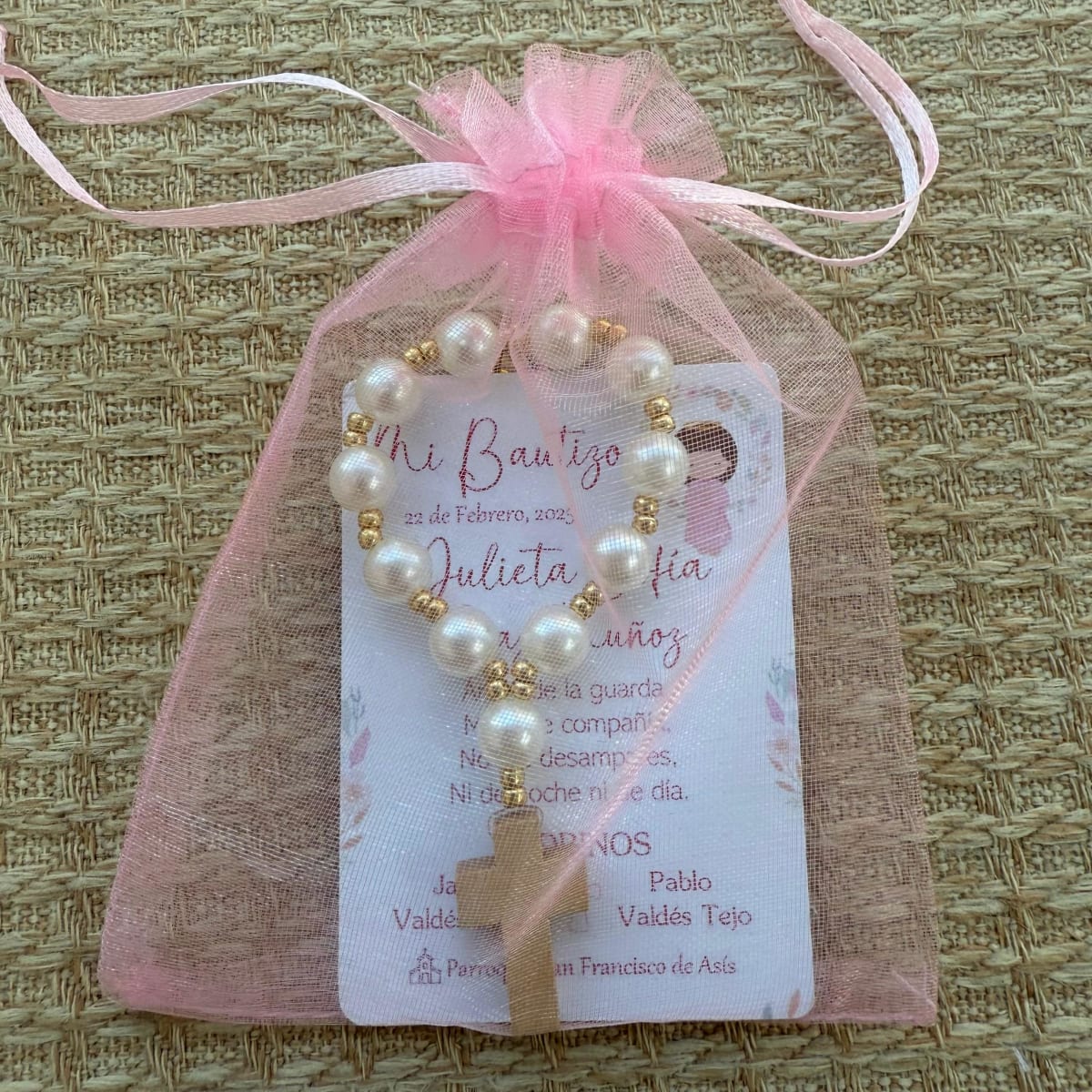 Souvenir decenario llavero de perlas para recuerdos de bautizo comunión / docena4