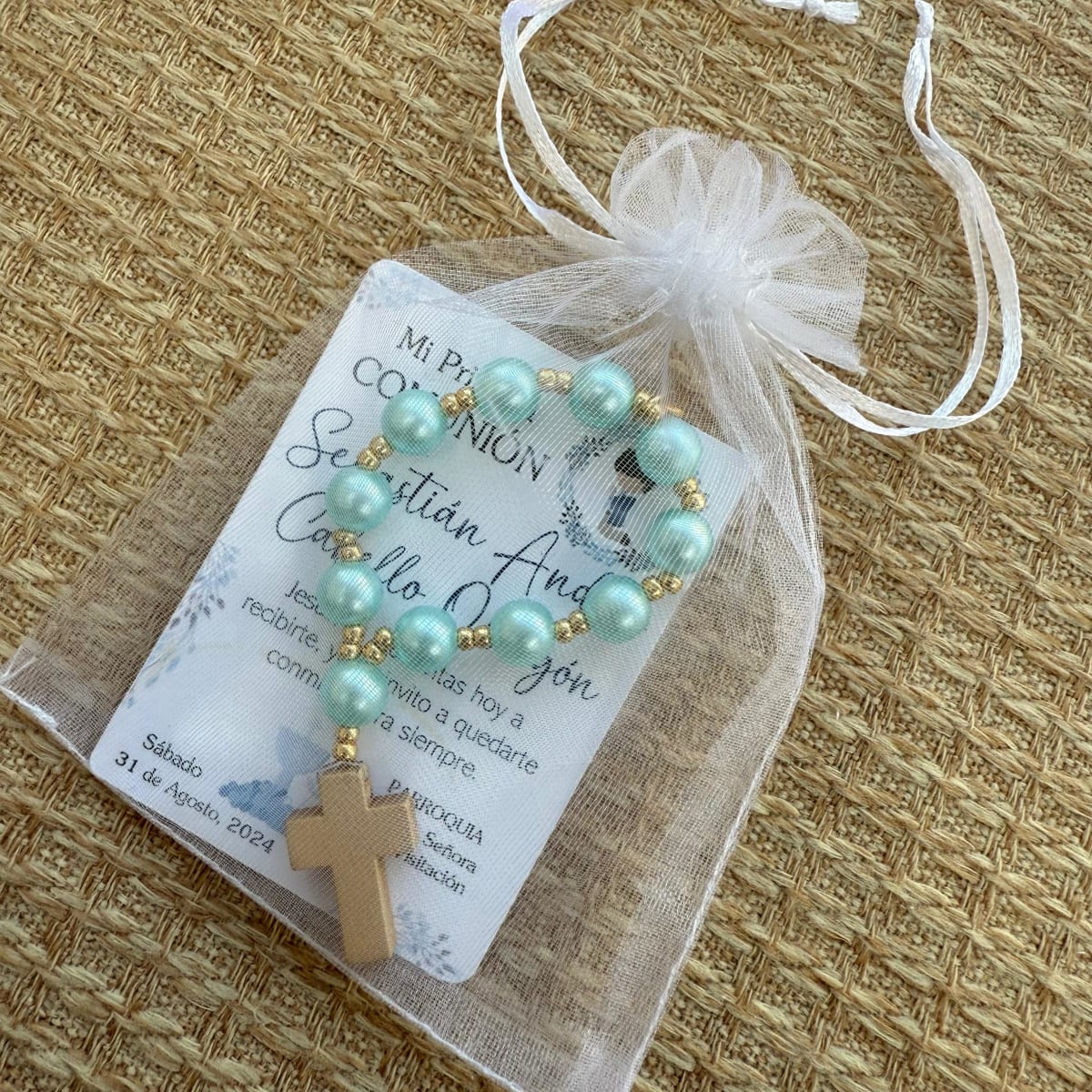 Souvenir decenario llavero de perlas para recuerdos de bautizo comunión / docena6
