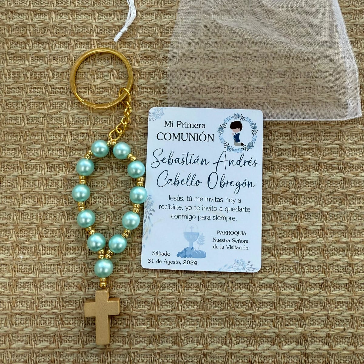 Souvenir decenario llavero de perlas para recuerdos de bautizo comunión / docena7