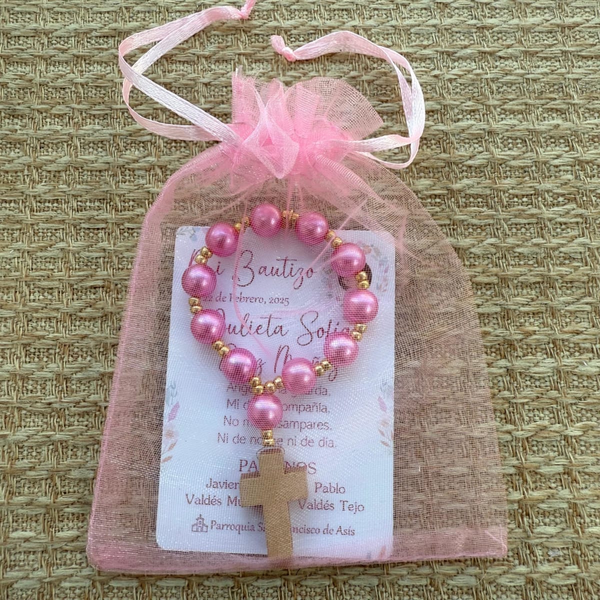 Souvenir decenario llavero de perlas para recuerdos de bautizo comunión / docena5