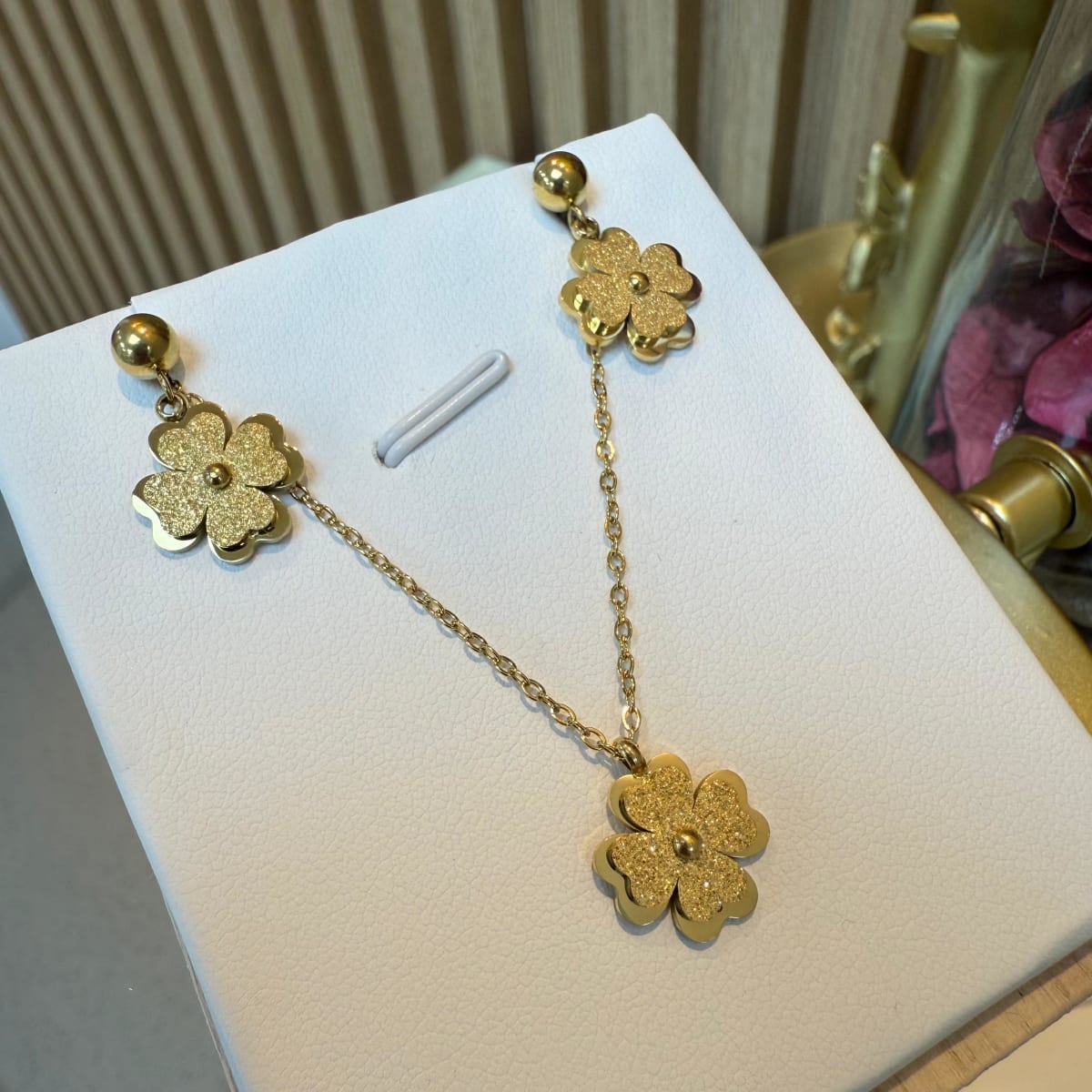 Collar y aros aretes trébol conjunto acero / set3