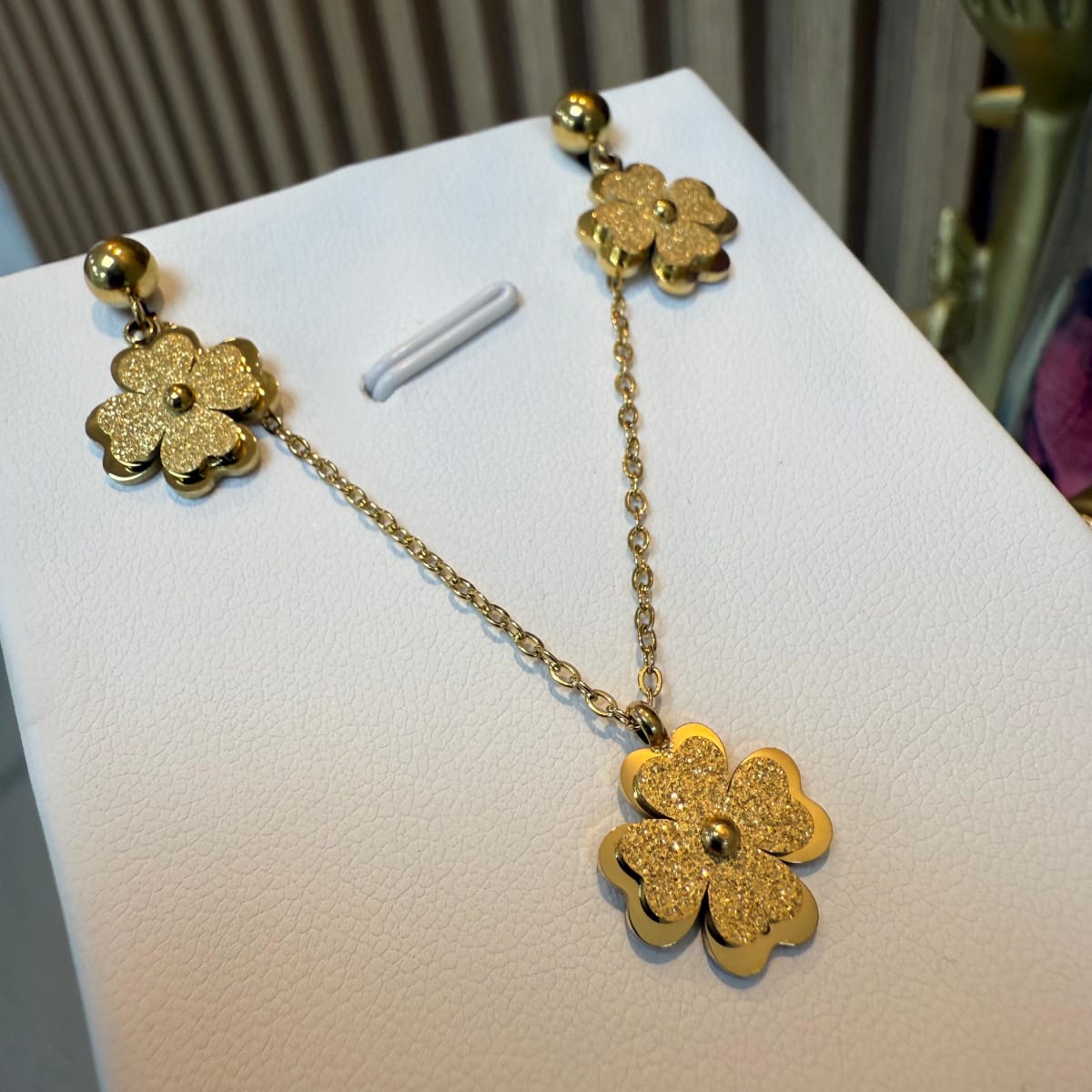 Collar y aros aretes trébol conjunto acero / set1