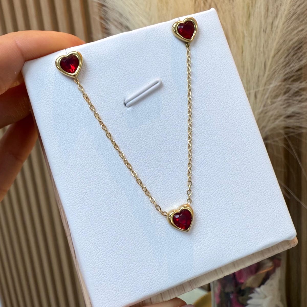 Collar y aros aretes corazón rojo conjunto acero / set2