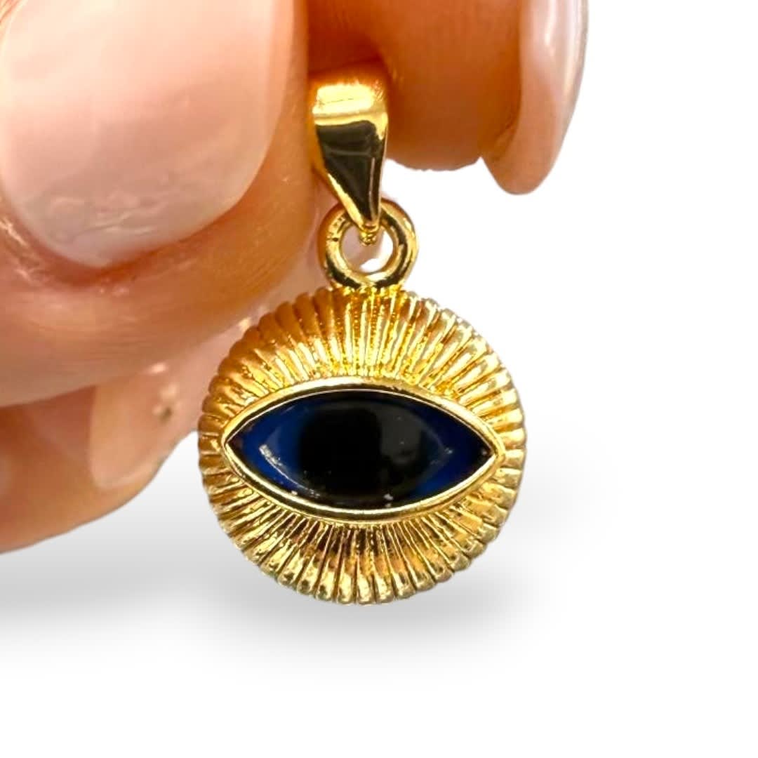 Dije colgante vidrio ojo turco baño oro 12 mm / unidad6