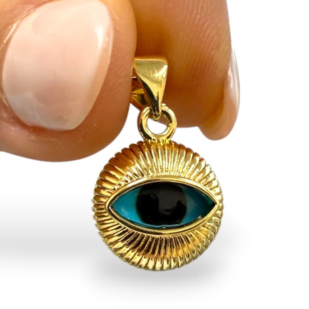 Dije colgante vidrio ojo turco baño oro 12 mm / unidad2