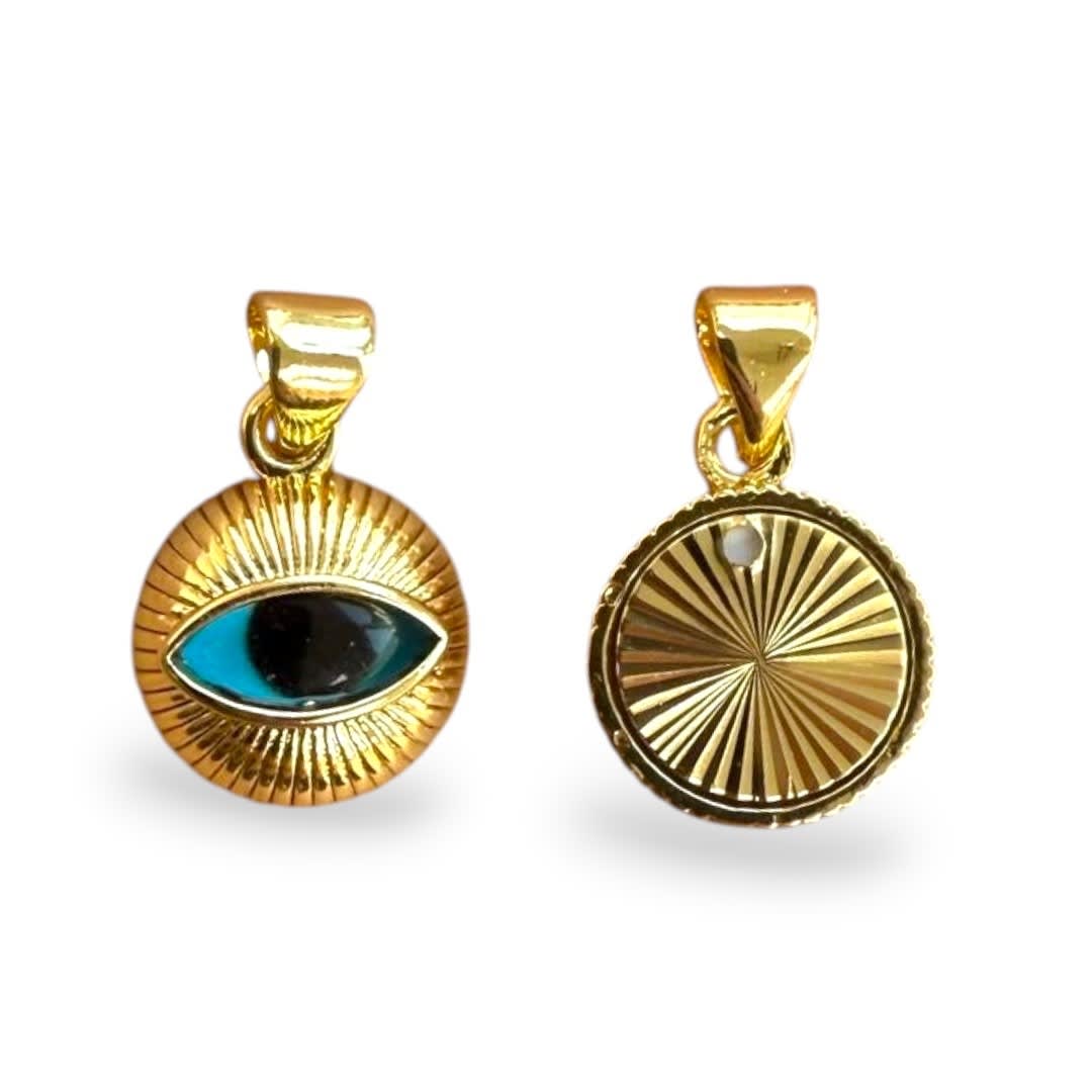 Dije colgante vidrio ojo turco baño oro 12 mm / unidad5