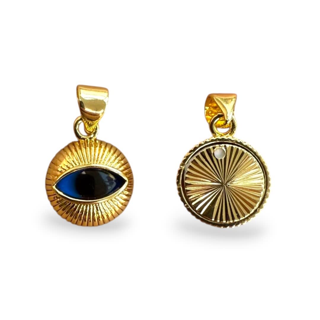Dije colgante vidrio ojo turco baño oro 12 mm / unidad7