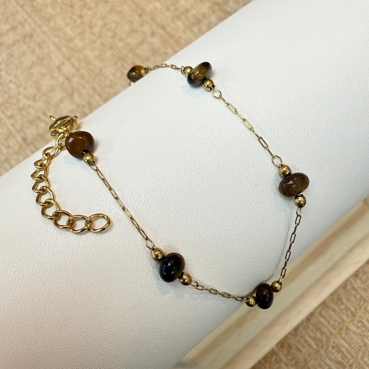 Pulsera piedra marrón balín acero / unidad1