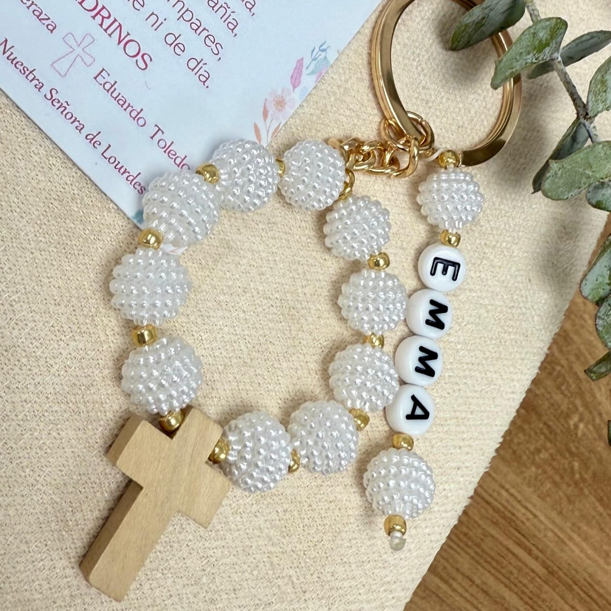 Souvenir decenario llavero nombre perlas para recuerdos bautizo comunión confirmación / docena1