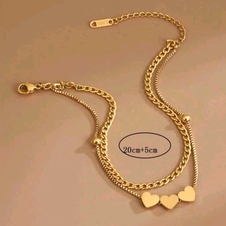 Tobillera doble minimalista corazones acero / unidad2