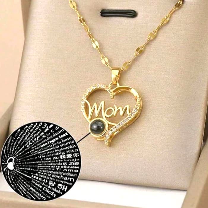 Collar mamá con corazón te amo en 100 idiomas acero / unidad1